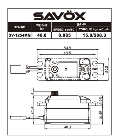 Savox - Servo LowProfil 0.85sec 15kg 7,4V Cod. SV1254MG - immagine 3