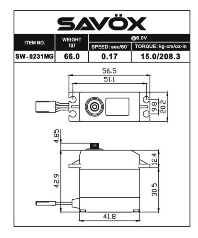 Savox - Servo Waterproof 15kg sec.0.17 6.0V Cod. SW0231MG - immagine 3